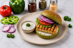 Grilled Paneer Burger With Ranch Yoghurt