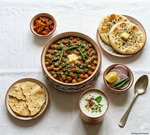 Chole Kulcha Combo/thali(2 Bread Kulch)+bt. Milk +papad+achar+onian