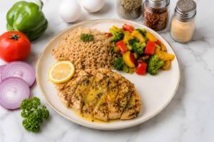 Lemon Butter Grilled Chicken Breast With Brown Rice & Veggies