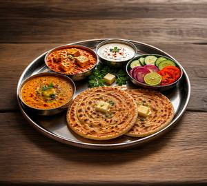 Dal + Paneer Sabji + dahi + salad + 2 laccha prantha