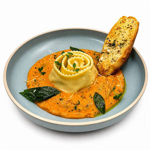Stuffed Saffron Pappardele With Creamy Tomato Sauce