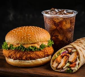 Chicken Burger + Shawarma Roll + Soft Drink