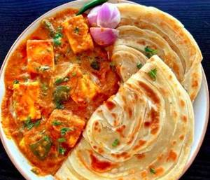 2 Lachha Paratha With Paneer Butter Masala