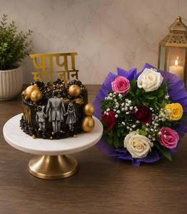 Papa Meri Jaan Belgian Chocolate Cake with Bouquet
