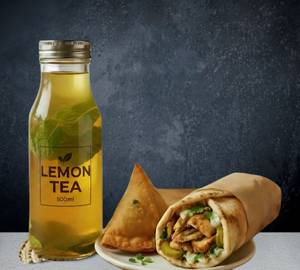 1 Lemon Tea, 1 Shawarma, 1 Samosa, 1 Kajur