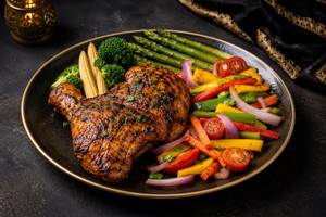 Grilled Chicken Leg Thai With Steamed Vegetables