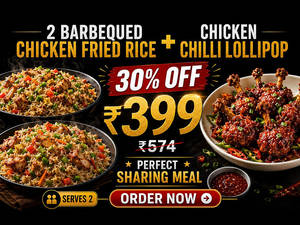 2 Barbequed Chicken Fried Rice + Chicken Chilli Lollipop