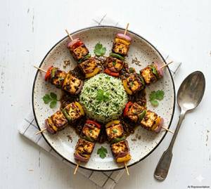 Paneer Shashlik With Herbed Rice