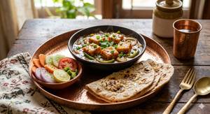 Chili paneer gravy 4 pcs + 3 tawa roti + salad