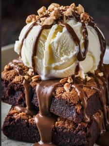 Brownie with cookie crumble with icecream