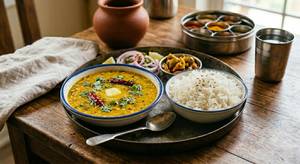 Dal Arhar + Plain Rice + Pickle + Salad