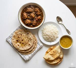 Chicken Masala Gravy + 4 Butter Chapati + Basmati Rice + Plain Dal + Papada                         