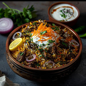 Mutton Biryani With Gravy Or Raita [ Serves 1- 2]