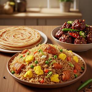 Chicken Fried Rice with Paratha and Pepper Chicken