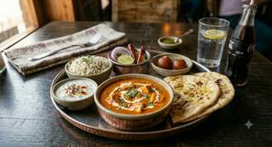 P.B.M. with 2 Butter Naan and Jeera Rice and Raita + Sweet and salad