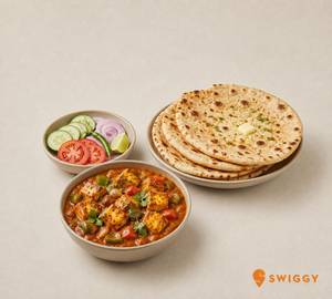 Kadai Paneer with 4 Butter Roti and Green Salad