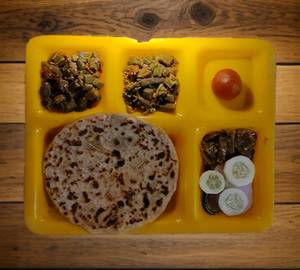 2 Stuff Parantha Bhindi Sabji Sweet Thali