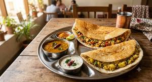 Paneer Dosa And Masala Dosa With Sambhar And Coconut Chutney