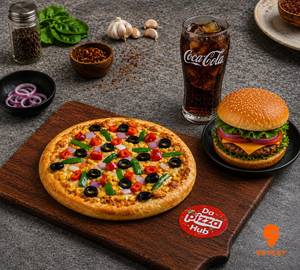 Veg Pizza With Burger and Coke