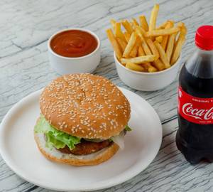 Aloo Tikki Burger With French Fries And Coke Soft Beverage [250 Ml]