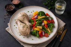 Boiled Chicken Leg Piece with Steamed Vegetables