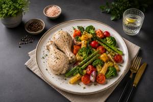 Boiled Chicken Leg Piece with Grilled Vegetables