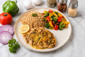 Lemon Butter Grilled Chicken Breast With Brown Rice & Veggies