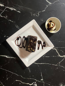 Walnut Brownie With Chocolate Syrup