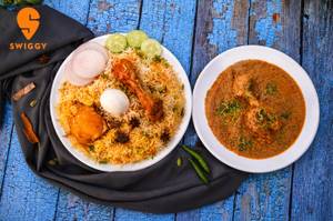 Chicken biryani with chicken chaap