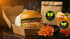 Desi Veg Burger, Peri Peri Fries & Lemon Ice Tea