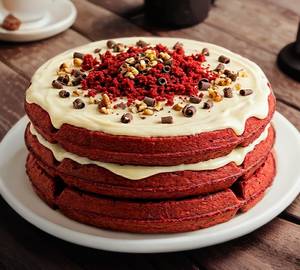 Red velvet cheesy white choco waffle cake