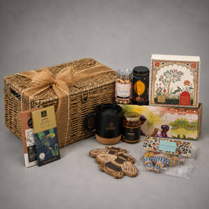 Indian Host Gift Hamper With Tea, Honey, Chocolate, Cashew, Mug| ZOROY