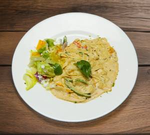 Creamy Cajun Chicken & Veggie Pasta With Greek Salad Meal Platter