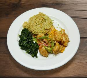 Butter Garlic Shrimps With Steamed Spinach Wholesome Meal Platter