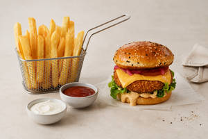 Aloo Tikki Burger With Fries