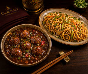 Veg Manchurian  & Veg Chowmein(Serves 1 )
