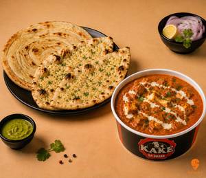 Boneless Chicken Tikka Masala [Half] + 2 Garlic Naan + 2 Laccha Paratha