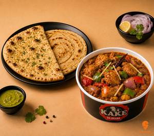 Kadai Chicken with 1 Garlic Naan and 1 Lacha Paratha