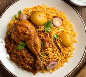 Aloo Biryani With Chicken Chaap
