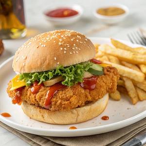 Paneer Crispy Burger with Fries