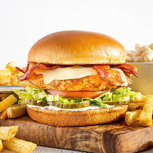 Deluxe Big Grilled Chicken Burger with pork bacon
