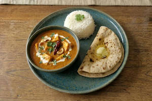 Paneer Butter Masala with Steamed Rice and 2 Butter Naan
