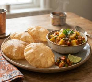2 Poori With Aloo Curry And Curd