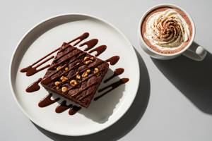 Walnut Brownie with Hot Chocolate