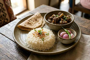 Mutton Laal Maas with Steamed Rice and 2 Chapati