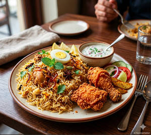 Chicken Dum Biryani With Broasted Chicken Combo [serves 1]