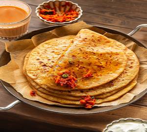 Aloo Pyaaz Parantha With Curd And Pickel