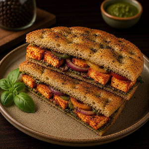 Paneer Tikka Sandwich In Herb Focaccia