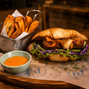 Cheesy Aloo Crunch Croissant Burger