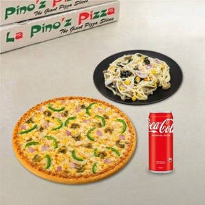Pesto & Basil Veg Pizza (l) + Pesto Spaghetti + Coke